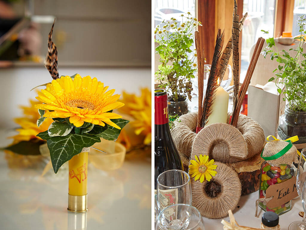 Sunflower table centrepiece and table number