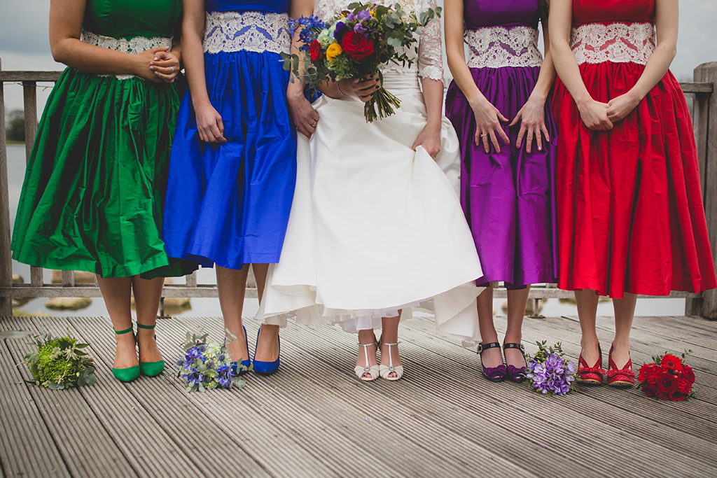 The bridesmaids each wore a different coloured dress with their own style shoes and a bouquet to match at their wedding