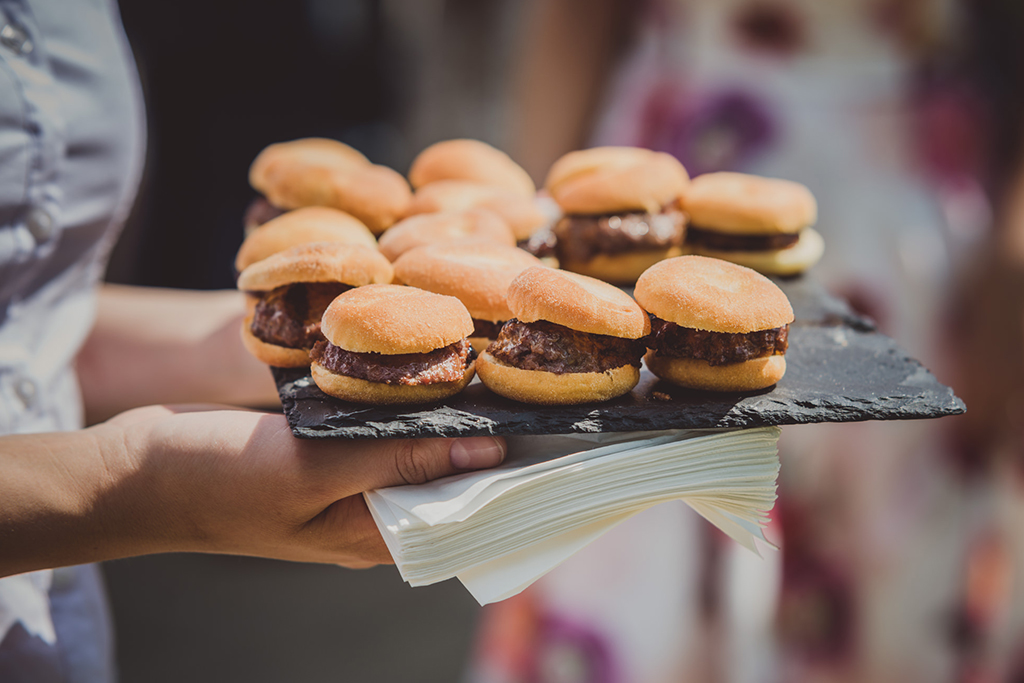 Mouth-watering canapes were served at the wedding reception at Sandhole Oak Barn 