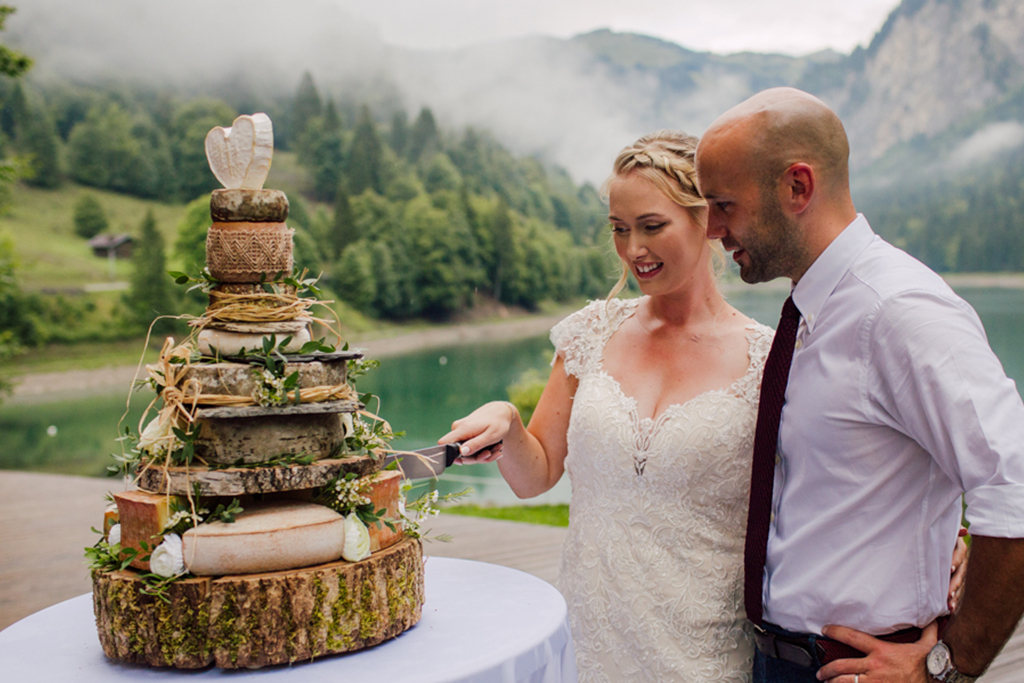 A cheese wedding cake is a great alternative to a traditional wedding cake for your barn wedding