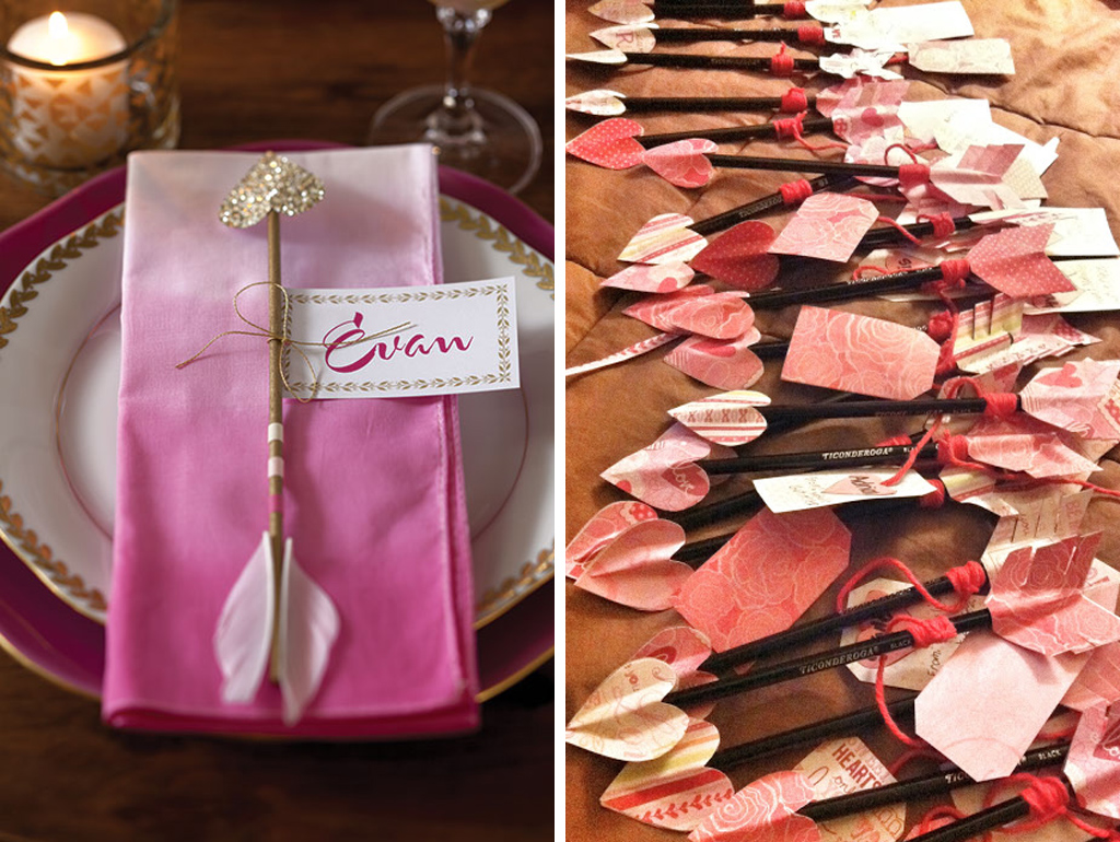 Cupids arrows make perfect valentine place setting decoration for your barn wedding at Sandhole Oak Barn