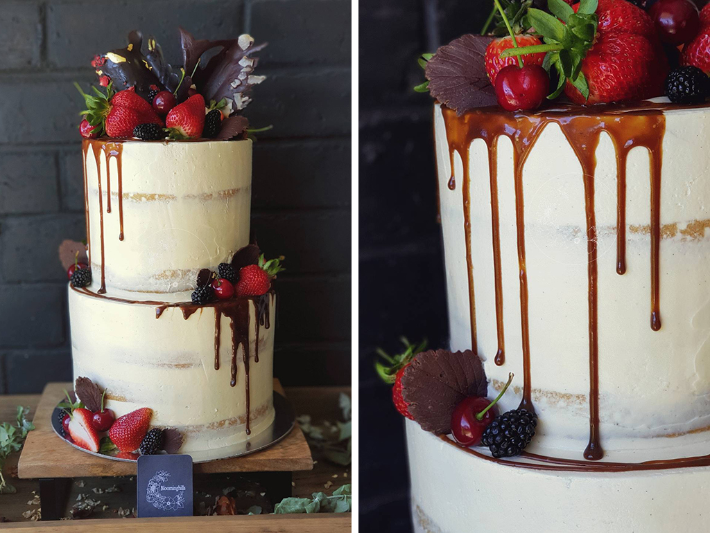 This delicious looking semi naked wedding cake would an ideal choice for a barn wedding in Cheshire