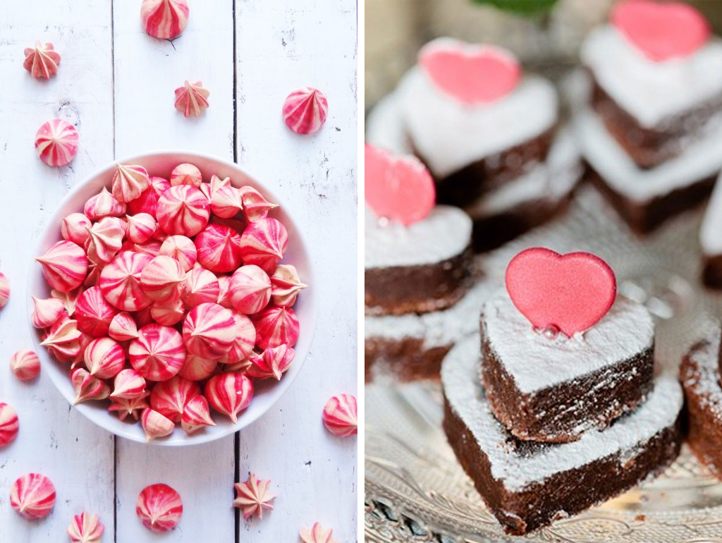 Delicious heart shaped brownies or meringue kisses are perfect treats to serve to your guests at tour romantic wedding At Sandhole Oak Barn