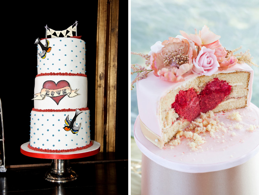 Choose a hand painted cake or hide heart shaped sponges within your cakes for that wow factor at your Sandhole Oak Barn wedding