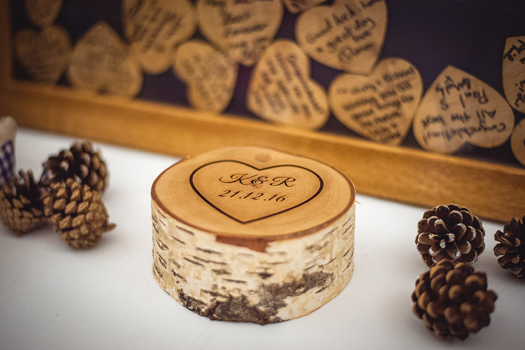 Love heart wooden guest book at Sandhole Oak Barn