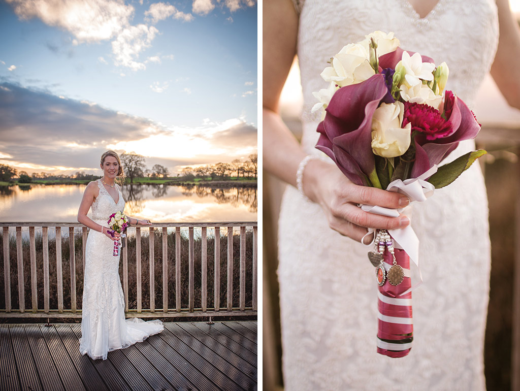 Kirsty in her gorgeous lace wedding dress at Sandhole Oak Barn