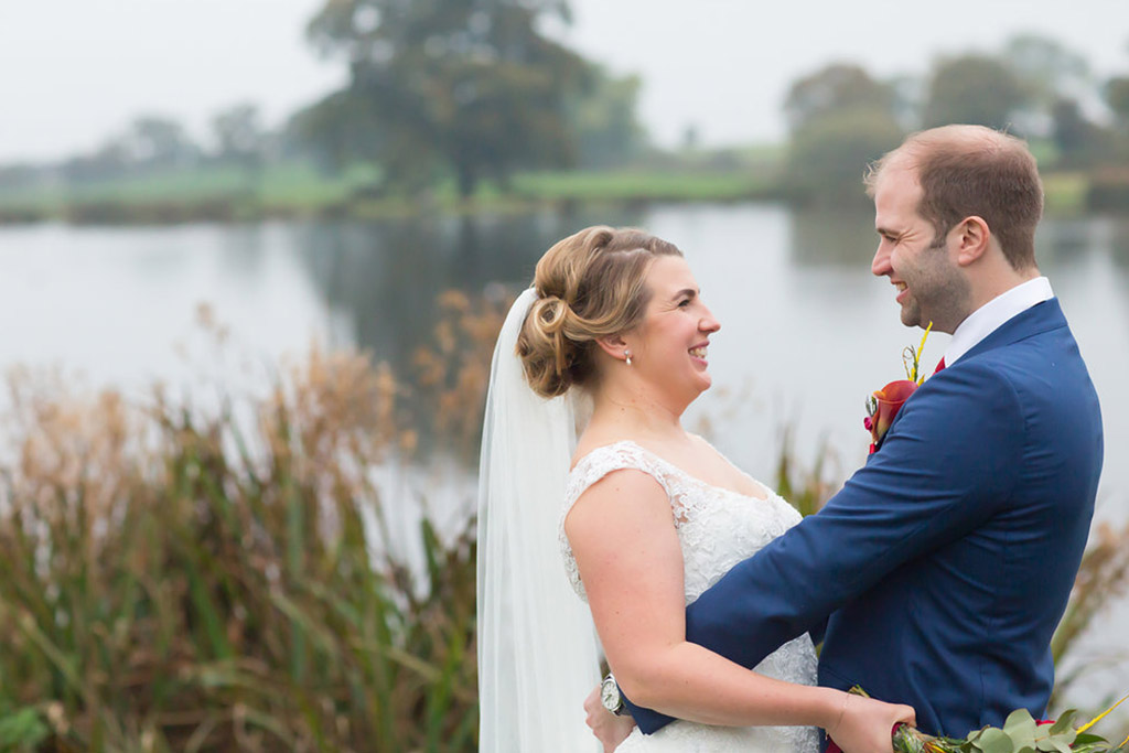 lakeside wedding happy couple sandhole oak barn wedding venues cheshire