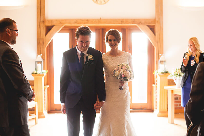 Just married in the rustic barn at Sandhole Oak Barn