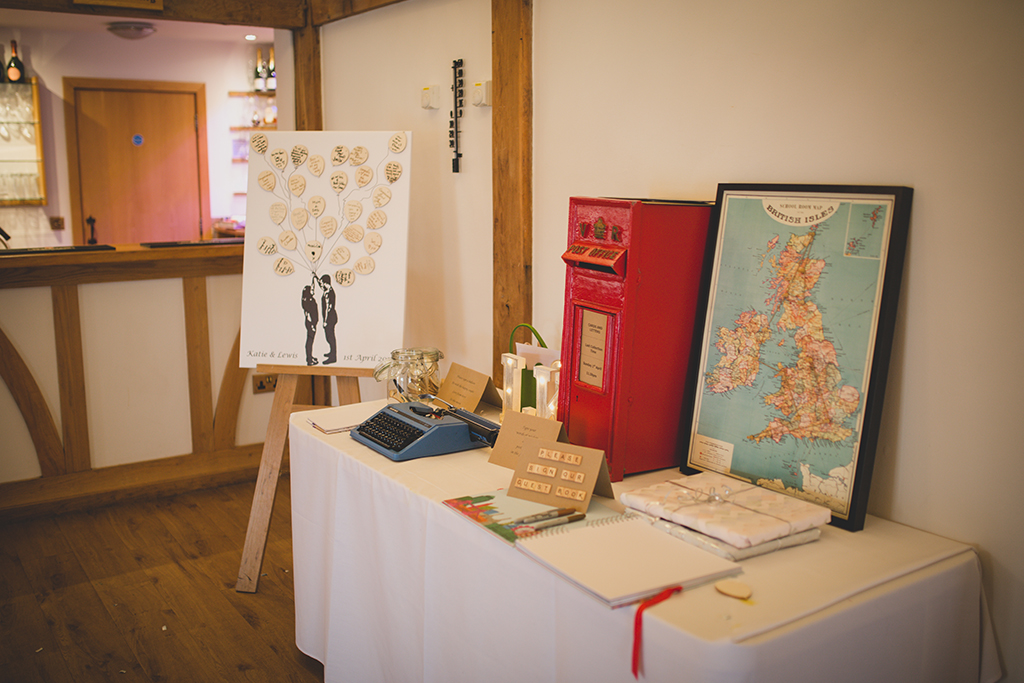Wedding guests were able to type their wedding wishes on an old typewriter at this Spring wedding at Sandhole Oak Barn