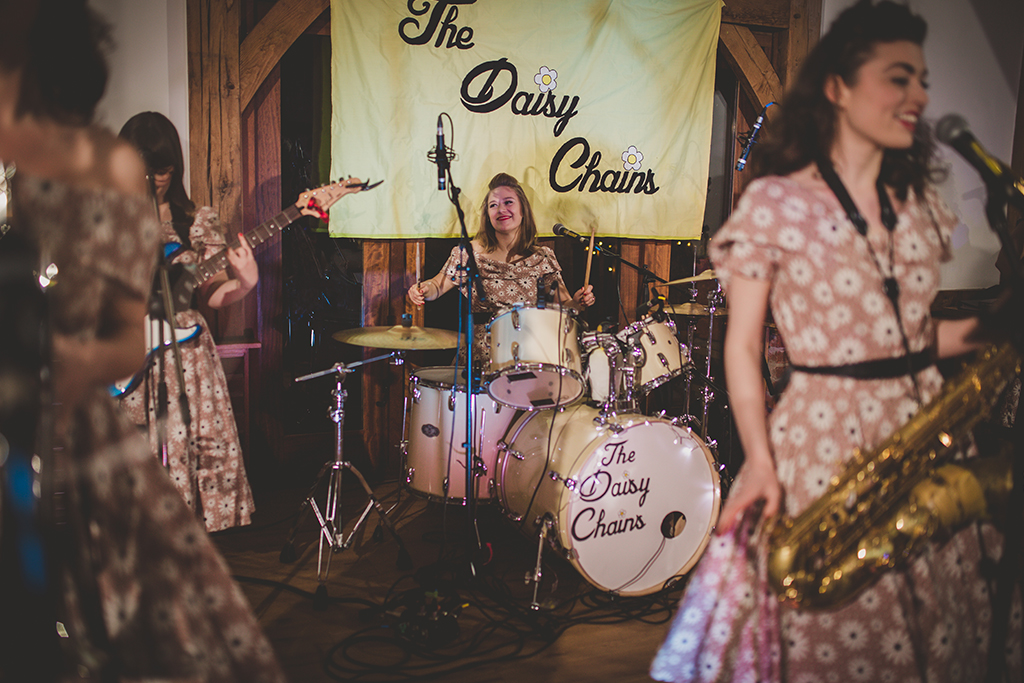 A live band played at the wedding evening reception at this barn wedding in Cheshire