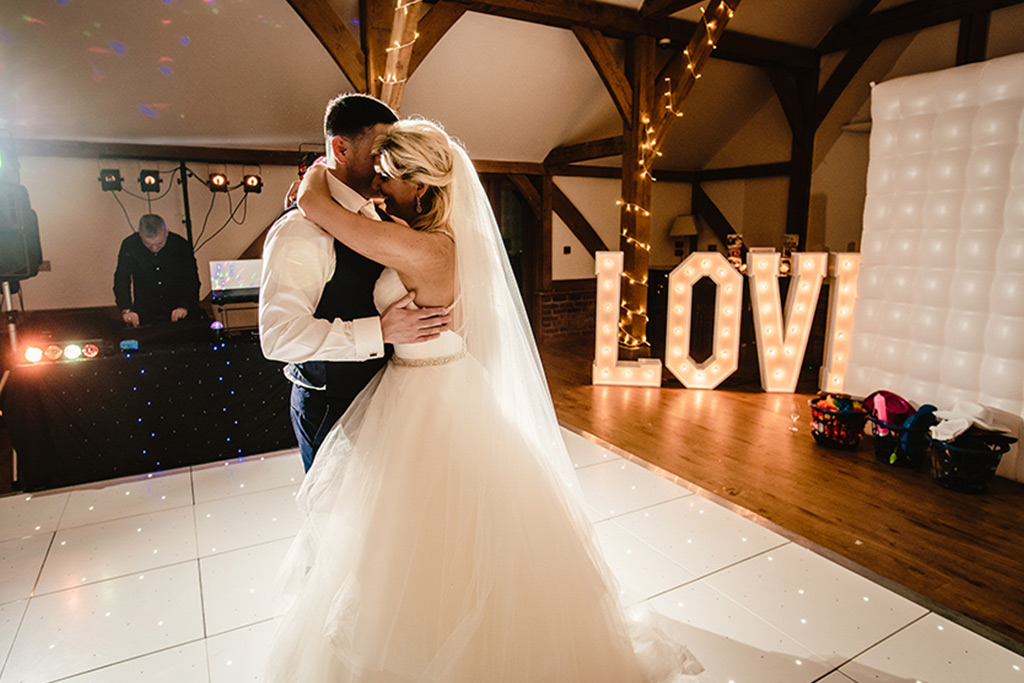 First dance at Rebecca and Graeme's wedding at Sandhole Oak Barn
