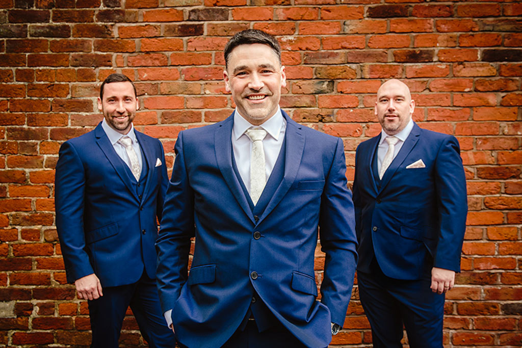 Navy blue suits at Rebecca and Graeme's wedding at Sandhole Oak Barn
