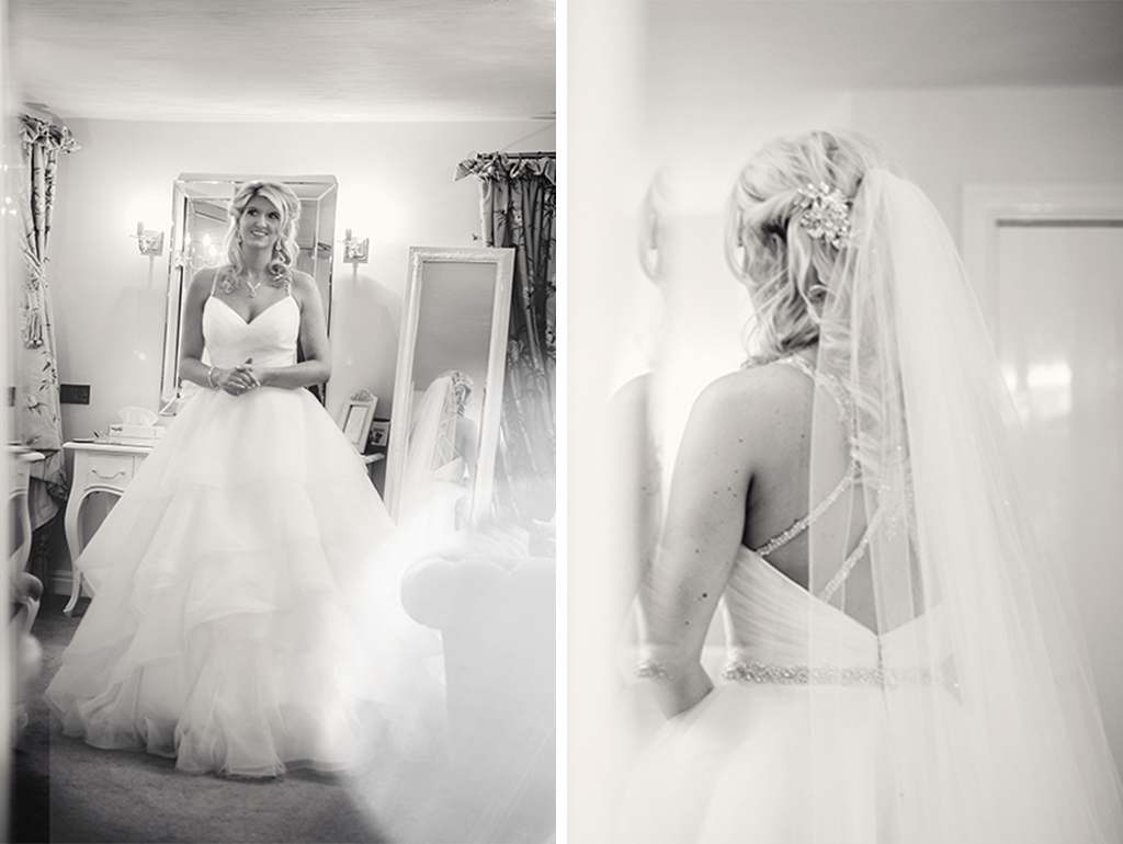 Pretty lace wedding dress at Rebecca and Graeme's wedding at Sandhole Oak Barn