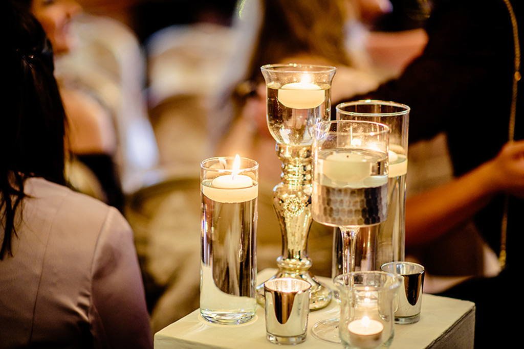 Candles at Rebecca and Graeme's wedding at Sandhole Oak Barn