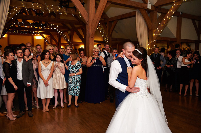 Wedding reception first dance at Sandhole Oak Barn