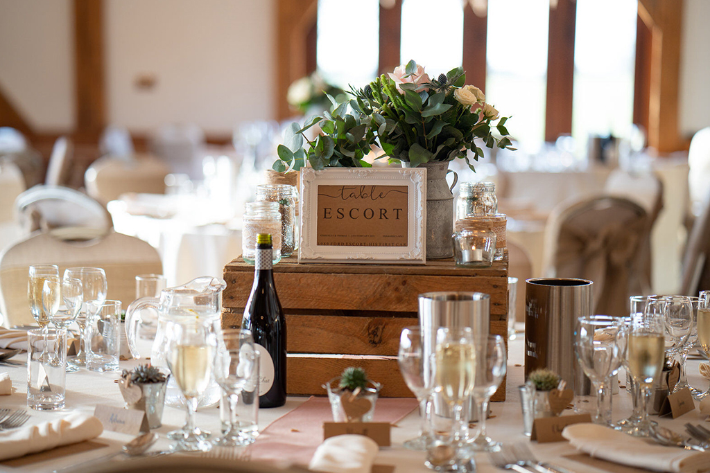 The tables were decorated with rustic wedding decorations at this wedding venue in Cheshire