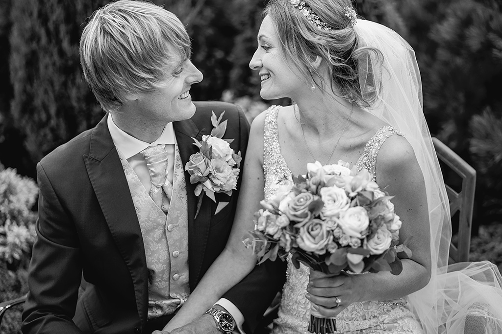 The happy couple take a moment away from the wedding celebrations at Sandhole Oak Barn Cheshire