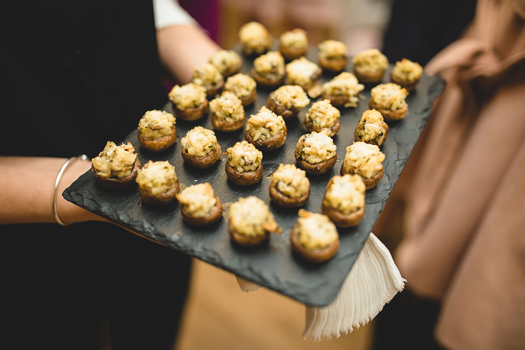 Mouth-watering canapes were served to wedding guests at this barn wedding in Cheshire