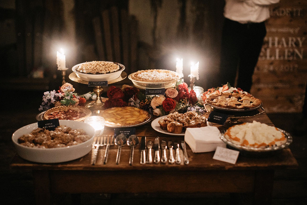 A selection of sweet pies is an alternative to a traditional wedding cake for your Cheshire wedding